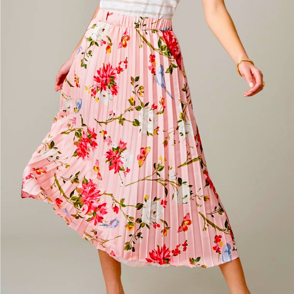 Spartina 449 Clarisse Pleated Skirt Babbie's Store Bird Floral Blush. Size M nwt